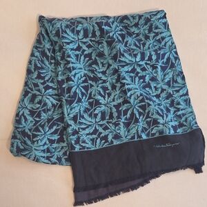 Salvatore Ferragamo Silk Scarf, Blue, Palm Trees